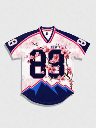 Anime Maillot de sport hockey sur glace avec motif sakura pour hommes, adapté pour le port casual de tous les jours au printemps/été