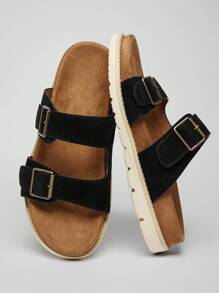 SHUZIA Bestselling Men's Casual Adjustable Double Buckled Strap Slip-On Sandals-Comfortable Daily Essential - Black - View 1