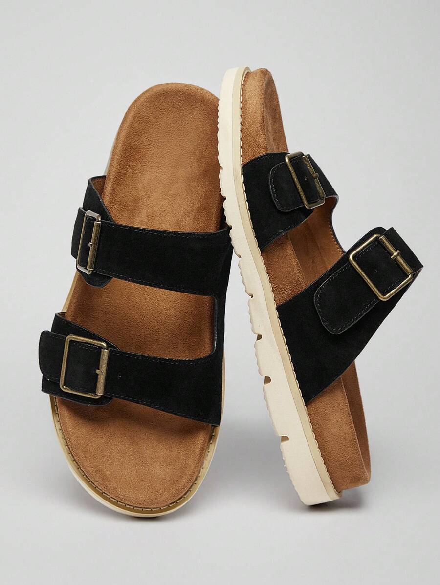 SHUZIA Bestselling Men's Casual Adjustable Double Buckled Strap Slip-On Sandals-Comfortable Daily Essential - Black - View 1