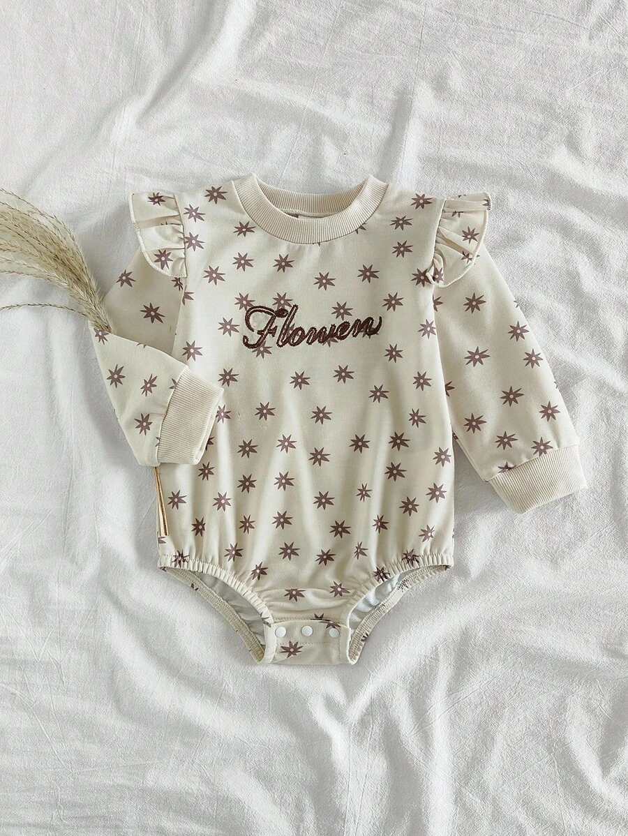 SHEIN Barboteuse à imprimé floral et lettre mignonne pour bébé fille, pour un port décontracté au quotidien au printemps, en été, en automne et en hiver