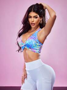 SHEIN Sports Women's Colorful Leopard Print Twist Front Sports Bra - Multicolor - View 3