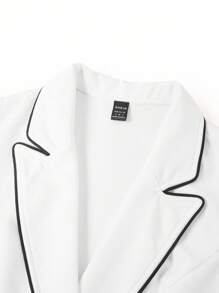 Ellevyn Completo elegante da donna con top a collo alla coreana a contrasto di colore e pantaloni a gamba ampia con tasche, set di abbigliamento primaverile, autunnale e invernale, adatto per l'ufficio e il casual business per donne