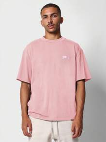 SUMWON Áo thun cổ tròn cotton in hình cây xương rồng cỡ lớn phong cách đường phố, thiết kế hiện đại, họa tiết hiện đại cho lễ hội, viền thô, thiết kế mùa hè - Hồng - Xem 2