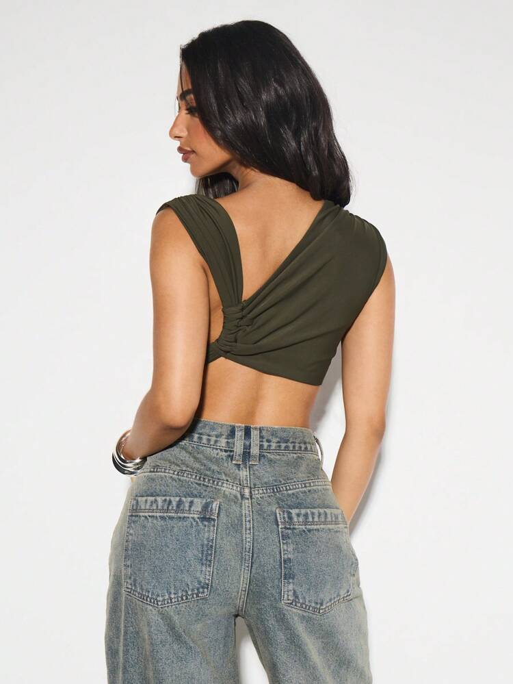KIZN Ruched Sleeveless Crop Top With Strappy Back Design