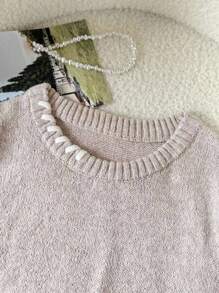 SHEIN LUNE 女士休闲拼色宽松针织背心上衣针织背心无袖针织上衣女士针织背心毛衣背心返校秋季女装秋季外出上衣女士学校外出上衣秋季服装返校服装学校服装女士秋季服装可爱衬衫老款女士商务休闲女士返校服装 - 杏色 - 查看 6