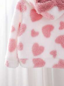 SHEIN Cute Casual Zip-Up Hooded Fluffy Long Sleeve Baby Girls Jacket,In Fall/Winter - Pink - View 4