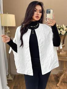 Elenzga Plus Size Women Elegant Bow Decor Poncho Jacket, Loose Fit Solid Color Poncho Sleeve Spring/Autumn Casual Outerwear Winter Fall - Apricot - View 4