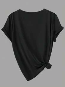 Calvaya Plus Size Casual Versatile Solid Color Short Sleeve T-Shirt - Multicolor - View 4