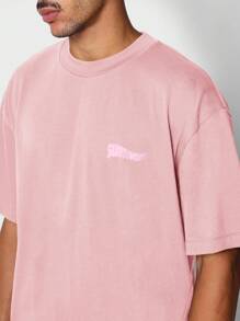 SUMWON Áo thun cổ tròn cotton in hình cây xương rồng cỡ lớn phong cách đường phố, thiết kế hiện đại, họa tiết hiện đại cho lễ hội, viền thô, thiết kế mùa hè - Hồng - Xem 3