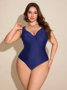 SHEIN Swim Curve Tuta casual e semplice in tinta unita a maniche lunghe, oversize, per donne