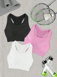 Easithlete 3pcs/Pack Plus Size Women's Solid Color Seamless Sports Bras