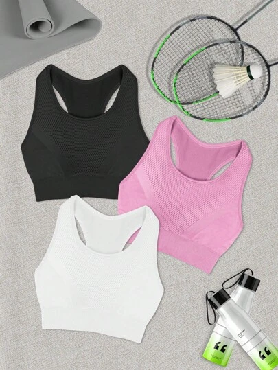 Easithlete 3pcs/Pack Plus Size Women's Solid Color Seamless Sports Bras