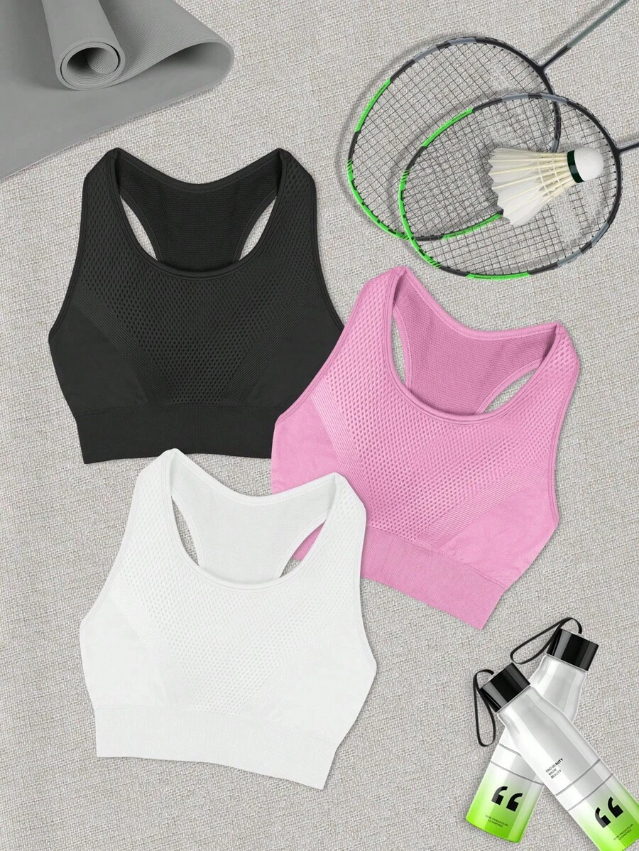 Easithlete 3pcs/Pack Plus Size Women's Solid Color Seamless Sports Bras