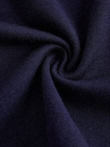 SHEIN Teen Girl Is Casual Letter Print Asymmetric Neck Loose Short Sleeve T-Shirt, Summer - Navy Blue - View 5