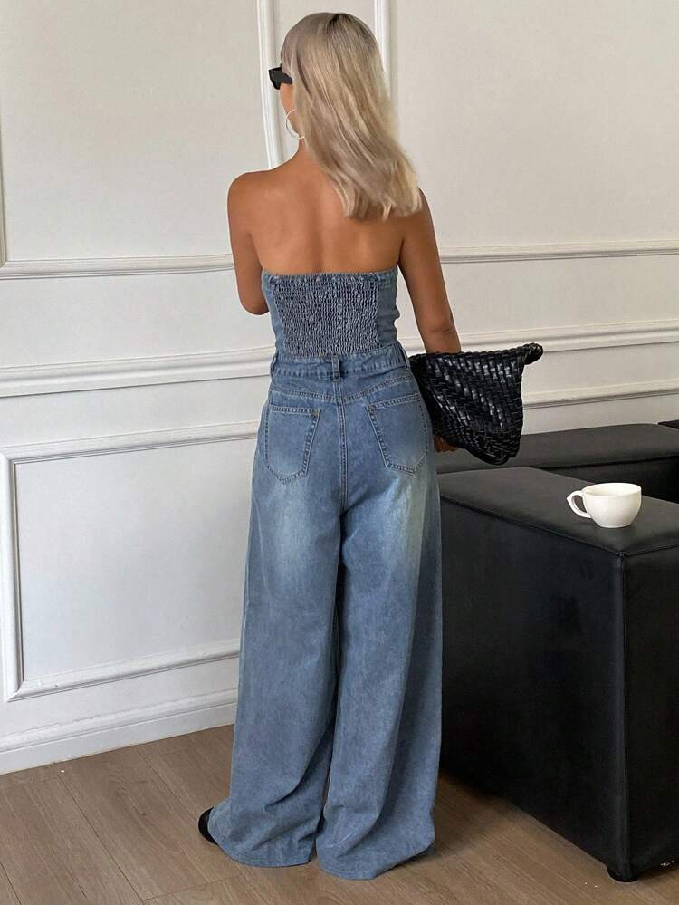 Western Cowgirl Distressed Washed Denim Bib Overall Jumpsuit With Pockets, Women's Casual Summer Denim Bib Pants And Jumpsuit