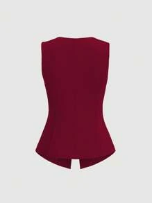 Sweetra Tall Top sin mangas minimalista y básico de metal con botones grandes para mujeres altas - Burdeos - Ver 2