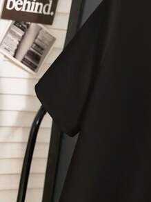 INAWLY Kaos Lengan Pendek Wanita Kasual dengan Detail Ruffle Kontras untuk Musim Panas - Hitam - View 3