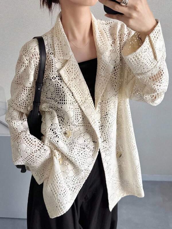 FRIFUL Women's Full Lace Blazer Shirt, Autumn Apparel