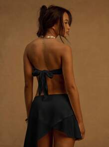 MUSERA Top tube asymétrique en lin avec overlay, pour Ibiza, vacances, plage. Top foulard pour festival, soirée de Noël