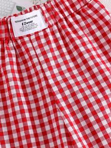 SHEIN Playful Pals Bộ 2 món cho bé gái: Áo thun tay ngắn in nơ dâu tây & Quần ống rộng vải gingham, mùa hè - Đỏ - Xem 6