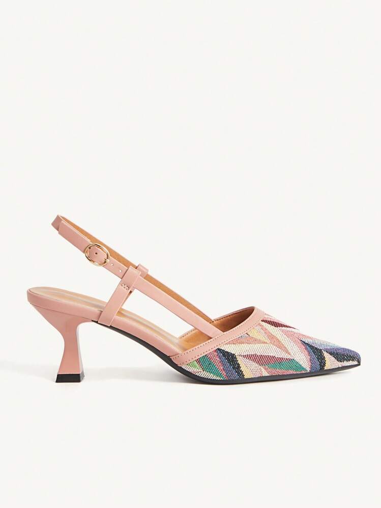 CUCCOO CHICEST Women's Brown Geometric Pattern Pointed Toe Elegant Stiletto Heel Sandals, Bohemian Style Summer New Versatile Comfortable High Heels For Vacation Or Office Wear For Christmas Elegant Shoes Wedding Shoes Summer Shoes Bride Shoes - Pink - View 7