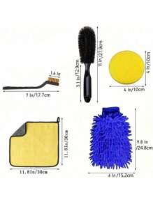 SHEIN Multifunktionales Autopflegeset, Autowaschhürsten-Set mit Radbrsten, Luftdüsenbrste, Polierschwämme, Waschhandschuh und Reinigungstuch