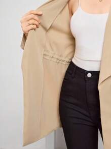 Miaspire Women's Casual Everyday Coat Autumn And Winter Casual Outing Occasions Lapel Waist Drawstring Ladies Modest Coat Autumn And Winter Teacher For Women Winter Country Airport - Apricot - View 6