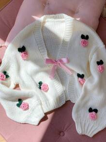 Comfortcana Damen Große Größen Lässig 3D Blumen leichte Strickjacken, Herbst/Winter