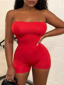 Alexandranx Women's Casual Minimalist Solid Color Versatile Cropped Jumpsuit, Spring/Summer - Red - View 3