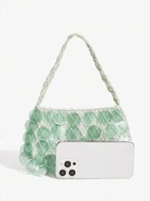 SHEIN SXY 女士贝壳包手提包，时尚、简约、优雅、多功能，适合海滩、度假、假日、夏季、海边 - 薄荷綠 - 查看 6