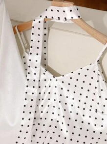 2pcs Set Elegant Commuter Polka Dot Print Shirt & Slip Dress Fall Cloth For Women