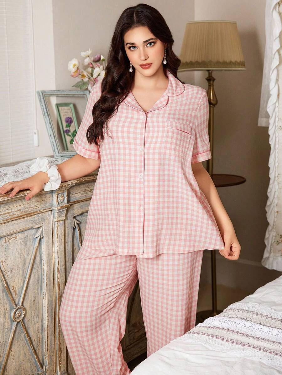 CottageSlumber Bộ đồ ngủ dệt nhiều màu thường ngày cỡ lớn có quần dài và chi tiết túi Bộ đồ ngủ cỡ lớn Bộ đồ ngủ cỡ lớn Bộ đồ ngủ cong, Trang phục - Nhiều màu - Xem 1
