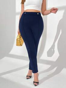 Auralis Plus High Waist Seam Detail Pants - Navy Blue - View 4