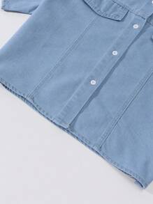 2 件套少女可爱休闲浅蓝色水洗牛仔短袖上衣和白色吊带连衣裙 - 淺色水洗藍 - 查看 5
