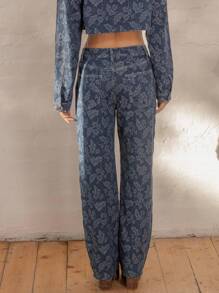 Aralina Jeans de mujer con estampado floral de mezclilla, perfectos para el otoño y el verano, para salir y asistir a conciertos en el campo y con estilo de Estocolmo - Azul lavado medio - Ver 2