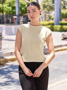 Andrea Bello 女士简约纯色拼接蝙蝠袖圆领T恤老款商务休闲女装