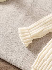 男婴纯色罗纹针织圆领长袖毛衣和裤子套装 - 米色 - 查看 7