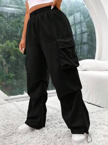 SHEIN EZwear Plus Size Solid Color Front Tie Minimalist Casual Pants