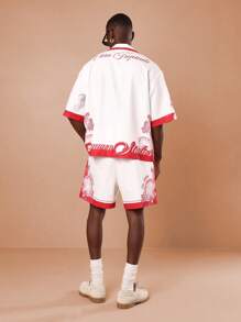 SUMWON مجموعة قميص وشورت مطبوعة بالمحار الاستوائي لعطلة الفاخرة ، لبس الشاطئ والعطلات الصيفية والهاواي