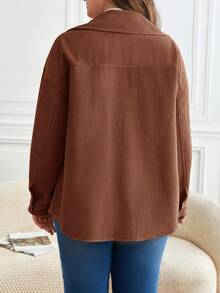 SHEIN Frenchy Plus Size Women's Solid Color Drop Shoulder Long Sleeve Single-Breasted Casual Jacket,Fall Clothes For Women Winter Autumn - Coffee Brown - View 2