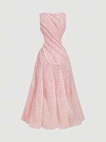 SHEIN MOD Women's Elegant Pink Lace Square Neck Sleeveless Ruffle Hem Dress - Pink - View 2