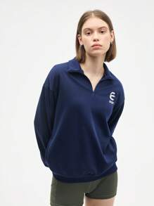 Gameset SHEIN Sport Women's Blue Drop Shoulder Long Sleeve Half-Zip Sport Sweatshirt With Letter Print For Workouts,Teacher Outfits For Women,Back To School - Grey - View 6