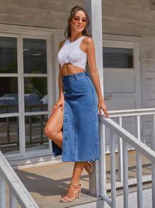 Selenza Button Front Denim Skirt