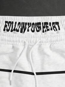 PAVTROS 2件装男士字母印花抽绳腰宽松短裤