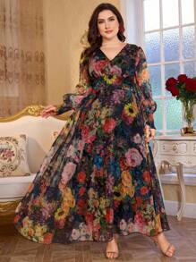 Modelyn Đầm dài tay cổ chữ V thanh lịch sang trọng mới - màu đen - Xem 3