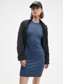 Easify SHEIN Sport Women's Active Blue Sleeveless Rib Knit Short Dress, Perfect For Gym, Casual Wear, Or A Relaxed Sporty Look