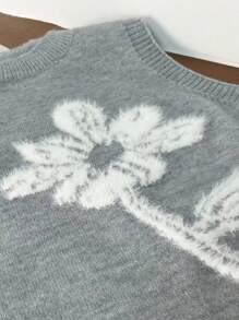 INAWLY 女士休闲宽松圆领毛衣背心，单花图案