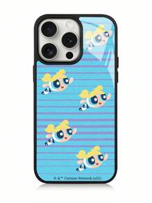 THE POWERPUFF GIRLS X SHEIN Funda de teléfono de moda con estampado de rayas y dibujos animados con ribete negro