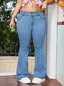 SHEIN MOD Plus Size Casual Washed Slim Fit Flare Leg Jeans,Fall Women Clothes,Teacher Outfits For Women,Office Outfits For Women,Skinny Flared Jeans,Y2k Flare Pants