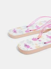 Grefit 女士时尚舒适卡通印花人字拖，度假沙滩人字拖，防滑动物图案可爱设计 - 藍白色 - 查看 5